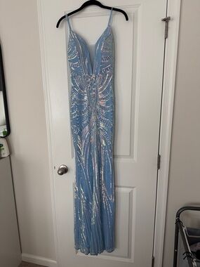 Windsor Light Blue Iridescent Sequin Prom Dress